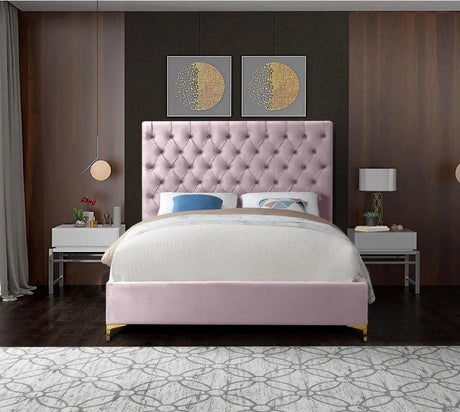 Meridian Furniture - Cruz Velvet King Bed In Pink - Cruzpink-K