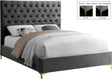 Cruz Velvet Queen Bed In Grey - Cruzgrey-Q | Meridian