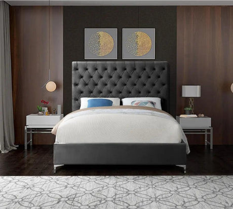 Meridian Furniture - Cruz Velvet Queen Bed In Grey - Cruzgrey-Q