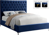 Meridian Furniture - Cruz Velvet Queen Bed In Navy - Cruznavy-Q