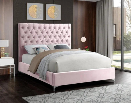 Meridian Furniture - Cruz Velvet Queen Bed In Pink - Cruzpink-Q