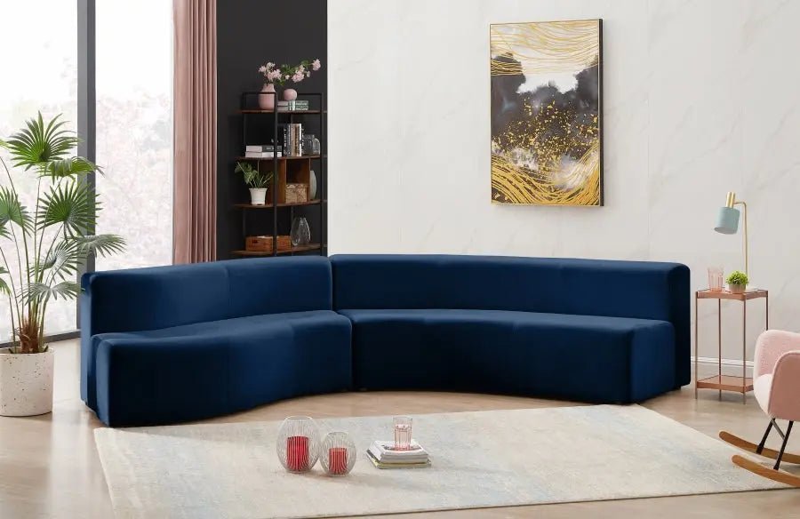 Curl Velvet 2 Piece Sectional In Navy - 624Navy - Sectional | Meridian - 624Navy - Sectional - Home Elegance USA - 3