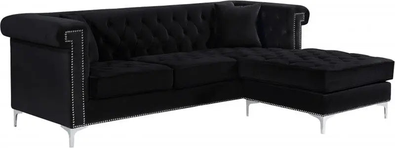 Damian Velvet Reversible Sectional In Black - 608Black - Sectional | Meridian - 608Black - Sectional - Home Elegance USA - 1