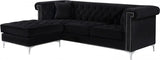 Damian Velvet Reversible Sectional In Black - 608Black - Sectional | Meridian - 608Black - Sectional - Home Elegance USA - 2