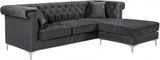 Meridian Furniture - Damian Velvet Reversible Sectional In Grey - 608Grey-Sectional