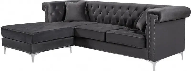 Meridian Furniture - Damian Velvet Reversible Sectional In Grey - 608Grey-Sectional