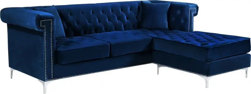 Damian Velvet Reversible Sectional In Navy - 608Navy - Sectional | Meridian - 608Navy - Sectional - Home Elegance USA - 1