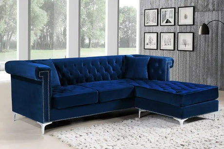 Damian Velvet Reversible Sectional In Navy - 608Navy - Sectional | Meridian - 608Navy - Sectional - Home Elegance USA - 2