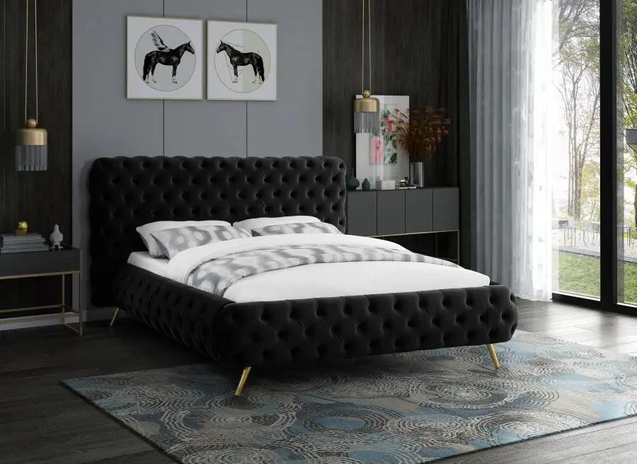 Meridian Furniture - Delano Velvet King Bed In Black - Delanoblack-K