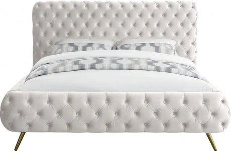 Meridian Furniture - Delano Velvet King Bed In Cream - Delanocream-K