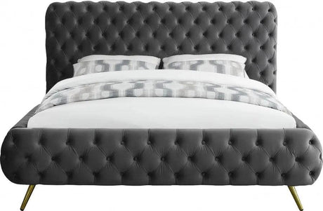 Meridian Furniture - Delano Velvet King Bed In Grey - Delanogrey-K