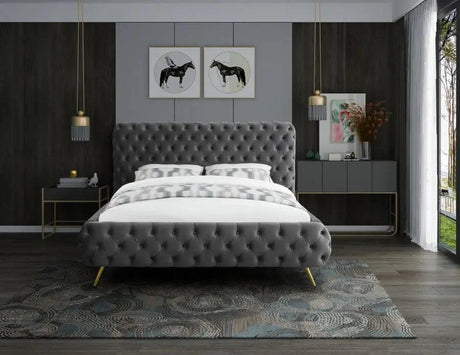 Meridian Furniture - Delano Velvet King Bed In Grey - Delanogrey-K