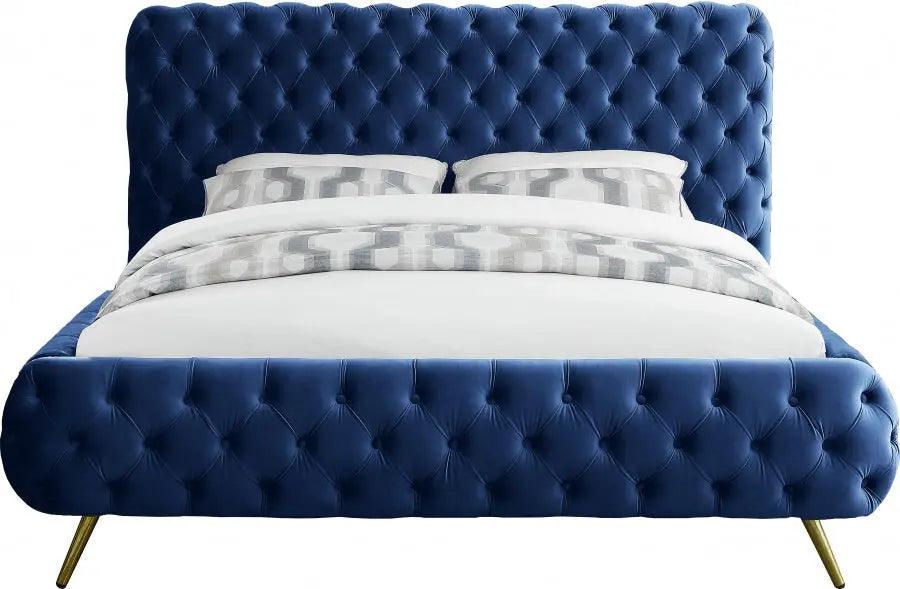 Meridian Furniture - Delano Velvet King Bed In Navy - Delanonavy-K