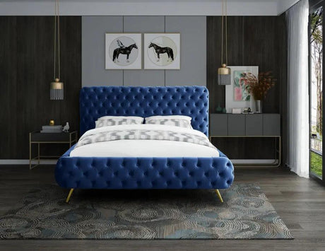 Meridian Furniture - Delano Velvet King Bed In Navy - Delanonavy-K