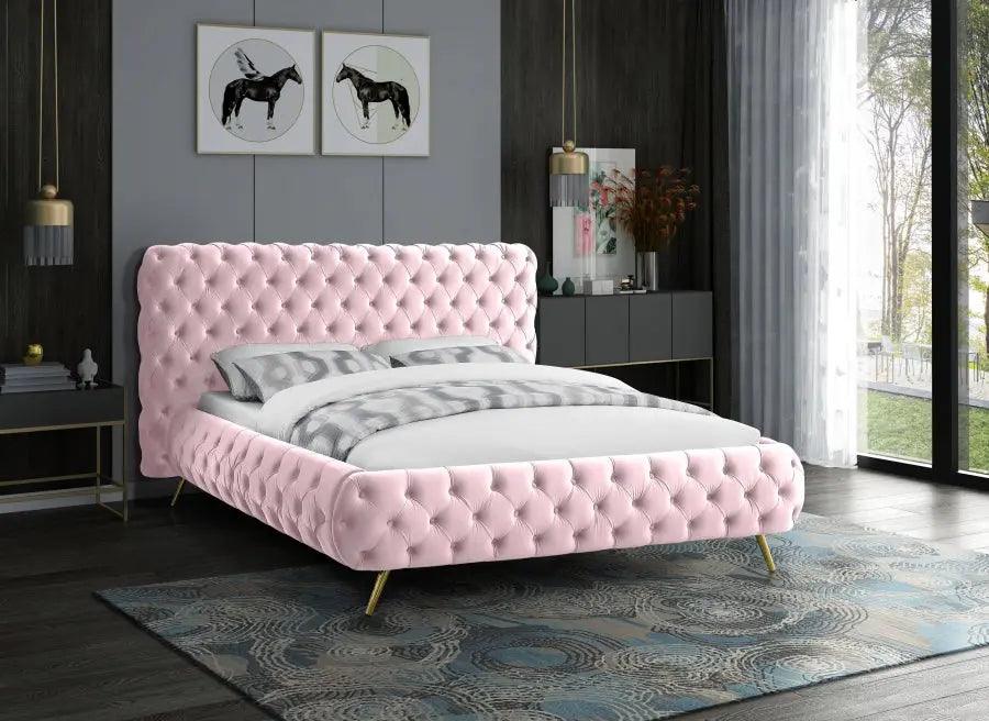 Meridian Furniture - Delano Velvet King Bed In Pink - Delanopink-K