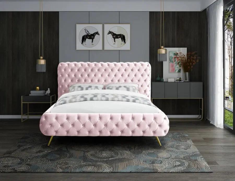 Meridian Furniture - Delano Velvet King Bed In Pink - Delanopink-K