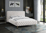 Meridian Furniture - Delano Velvet Queen Bed In Cream - Delanocream-Q