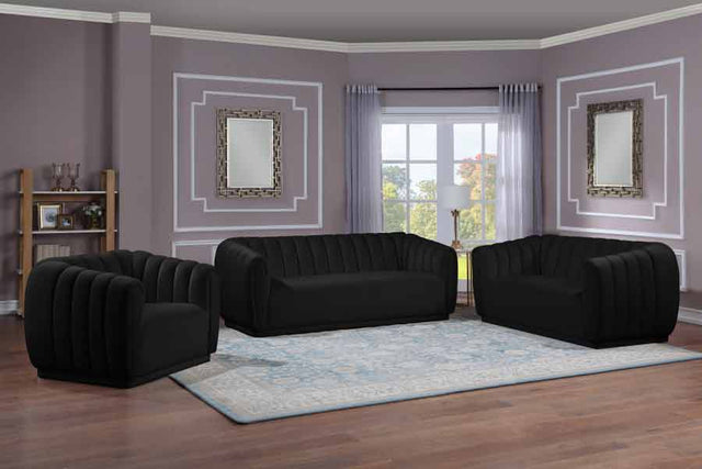 Meridian Furniture - Dixie 3 Piece Living Room Set In Black - 674Black-S-3Set