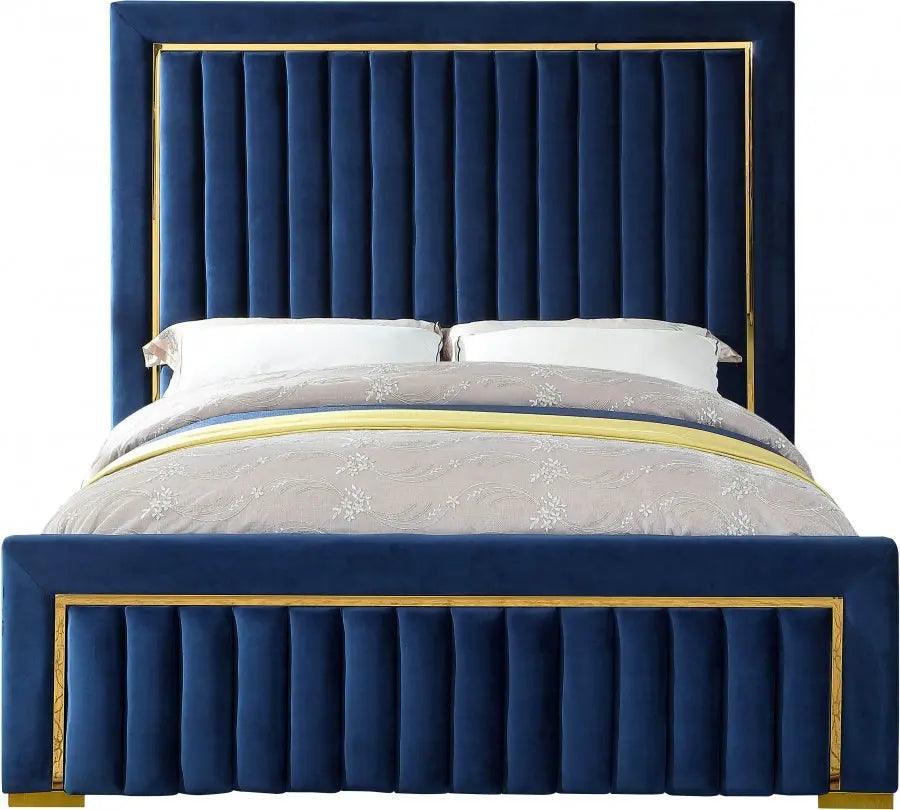 Meridian Furniture - Dolce Velvet King Bed In Navy - Dolcenavy-K