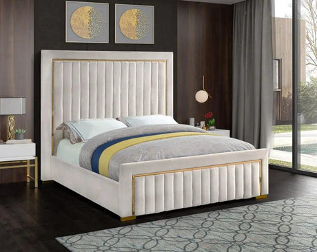 Meridian Furniture - Dolce Velvet Queen Bed In Cream - Dolcecream-Q