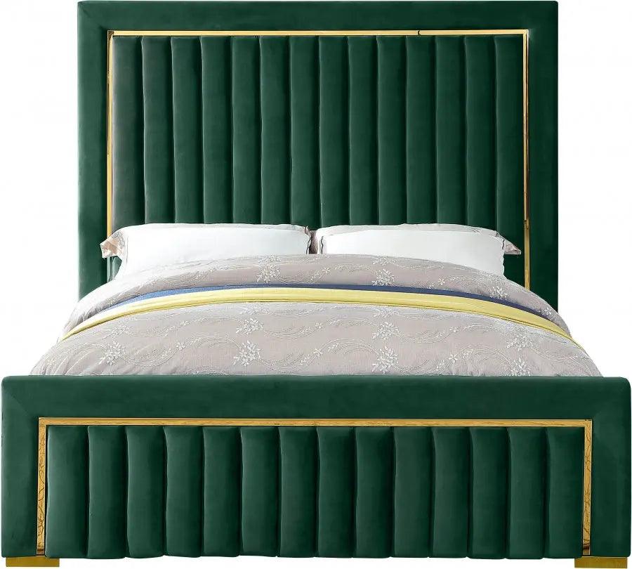 Meridian Furniture - Dolce Velvet Queen Bed In Green - Dolcegreen-Q