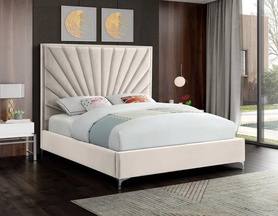 Meridian Furniture - Eclipse Velvet King Bed In Cream - Eclipsecream-K