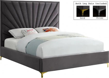 Meridian Furniture - Eclipse Velvet King Bed In Grey - Eclipsegrey-K