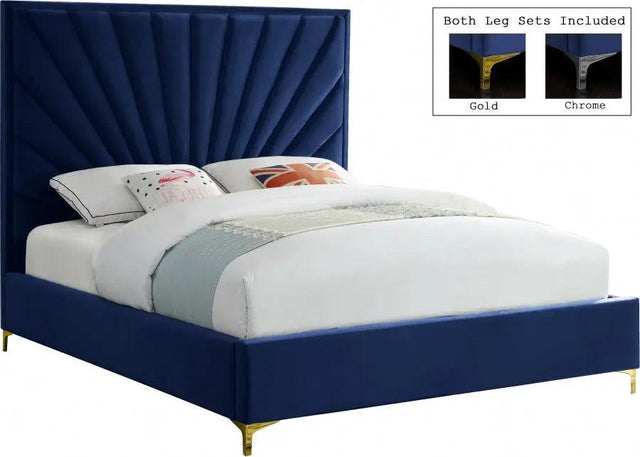 Meridian Furniture - Eclipse Velvet King Bed In Navy - Eclipsenavy-K