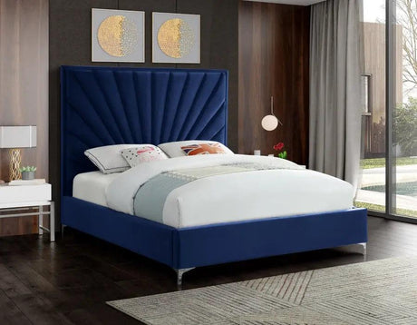 Meridian Furniture - Eclipse Velvet King Bed In Navy - Eclipsenavy-K