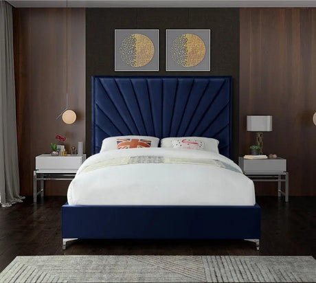 Meridian Furniture - Eclipse Velvet King Bed In Navy - Eclipsenavy-K