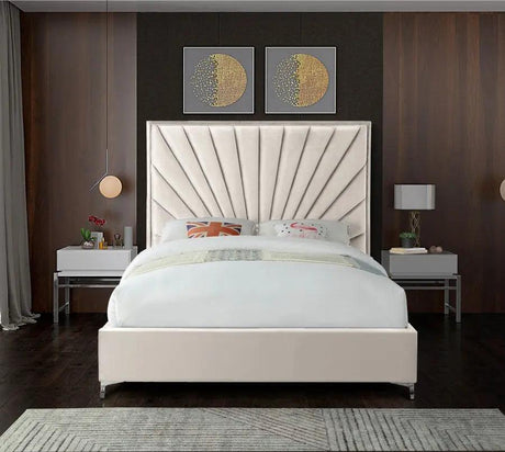 Meridian Furniture - Eclipse Velvet Queen Bed In Cream - Eclipsecream-Q