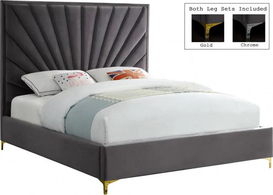 Meridian Furniture - Eclipse Velvet Queen Bed In Grey - Eclipsegrey-Q