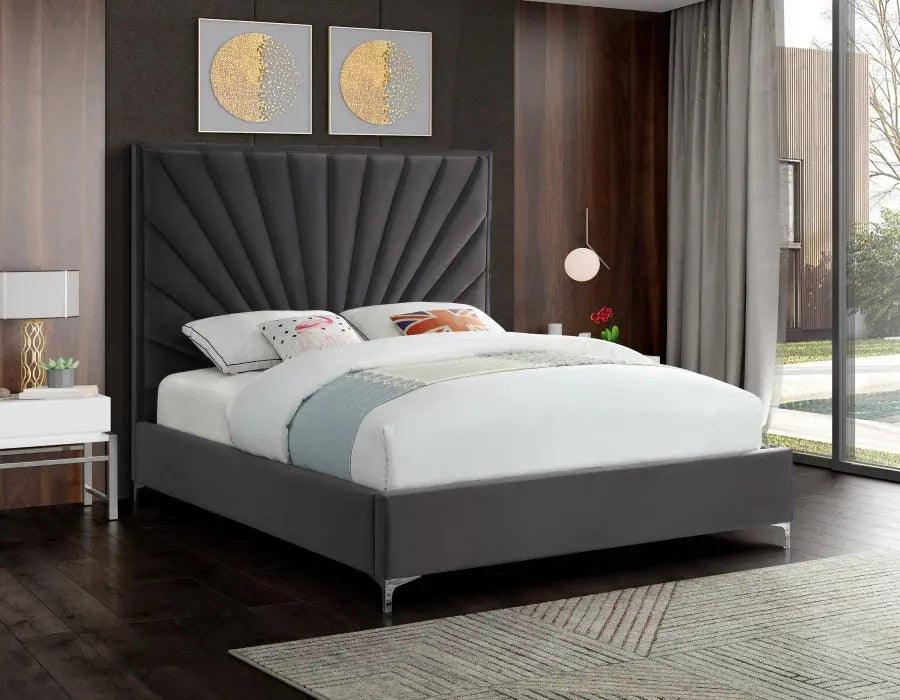 Meridian Furniture - Eclipse Velvet Queen Bed In Grey - Eclipsegrey-Q