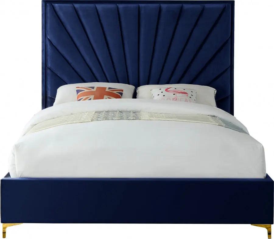 Meridian Furniture - Eclipse Velvet Queen Bed In Navy - Eclipsenavy-Q