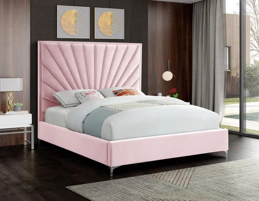 Meridian Furniture - Eclipse Velvet Queen Bed In Pink - Eclipsepink-Q