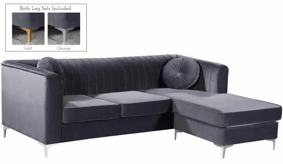 Meridian Furniture - Eliana Velvet Reversible 3 Piece Sectional In Grey - 660Grey-Sectional