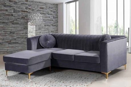 Meridian Furniture - Eliana Velvet Reversible 3 Piece Sectional In Grey - 660Grey-Sectional