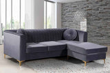 Meridian Furniture - Eliana Velvet Reversible 3 Piece Sectional In Grey - 660Grey-Sectional