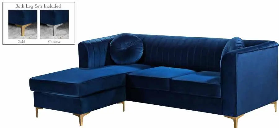 Meridian Furniture - Eliana Velvet Reversible 3 Piece Sectional In Navy - 660Navy-Sectional