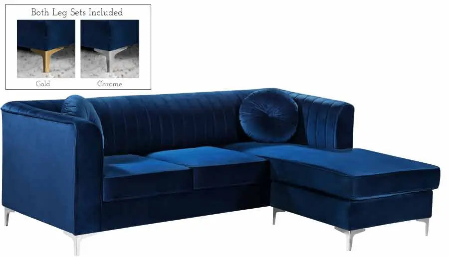 Meridian Furniture - Eliana Velvet Reversible 3 Piece Sectional In Navy - 660Navy-Sectional