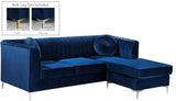 Meridian Furniture - Eliana Velvet Reversible 3 Piece Sectional In Navy - 660Navy-Sectional