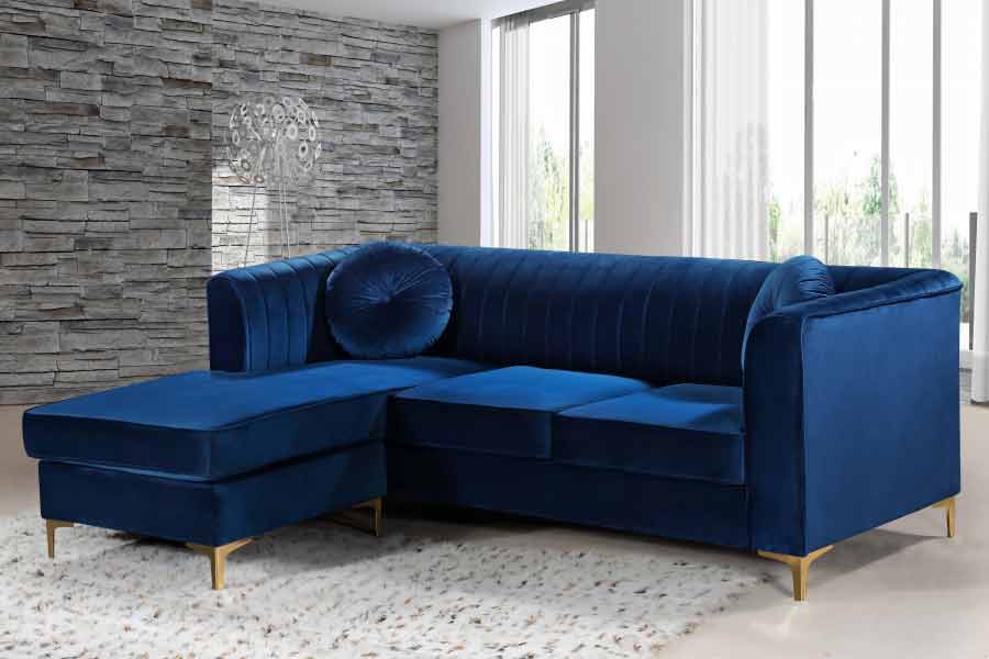 Meridian Furniture - Eliana Velvet Reversible 3 Piece Sectional In Navy - 660Navy-Sectional