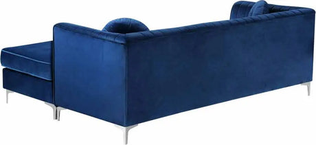 Meridian Furniture - Eliana Velvet Reversible 3 Piece Sectional In Navy - 660Navy-Sectional