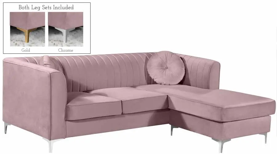 Meridian Furniture - Eliana Velvet Reversible 3 Piece Sectional In Pink - 660Pink-Sectional