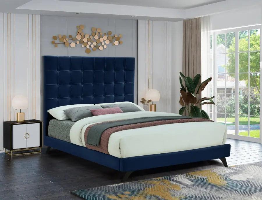 Meridian Furniture - Elly Velvet King Bed In Navy - Ellynavy-K