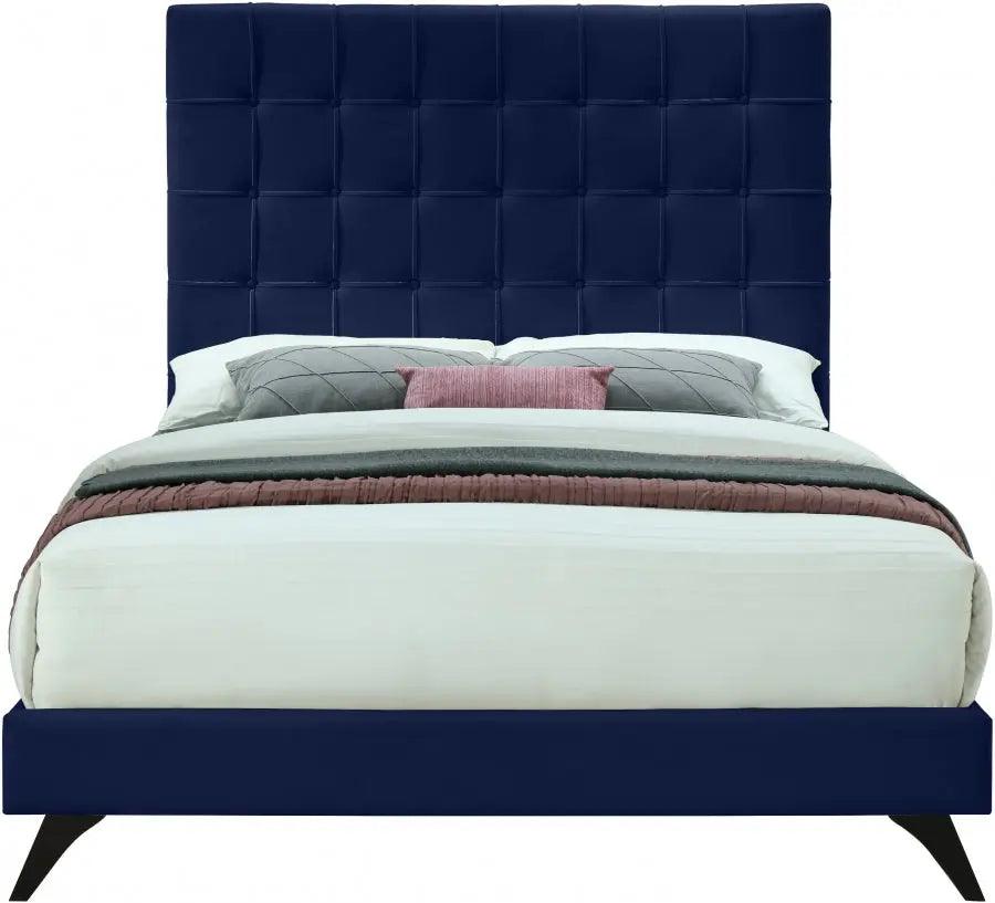 Meridian Furniture - Elly Velvet King Bed In Navy - Ellynavy-K