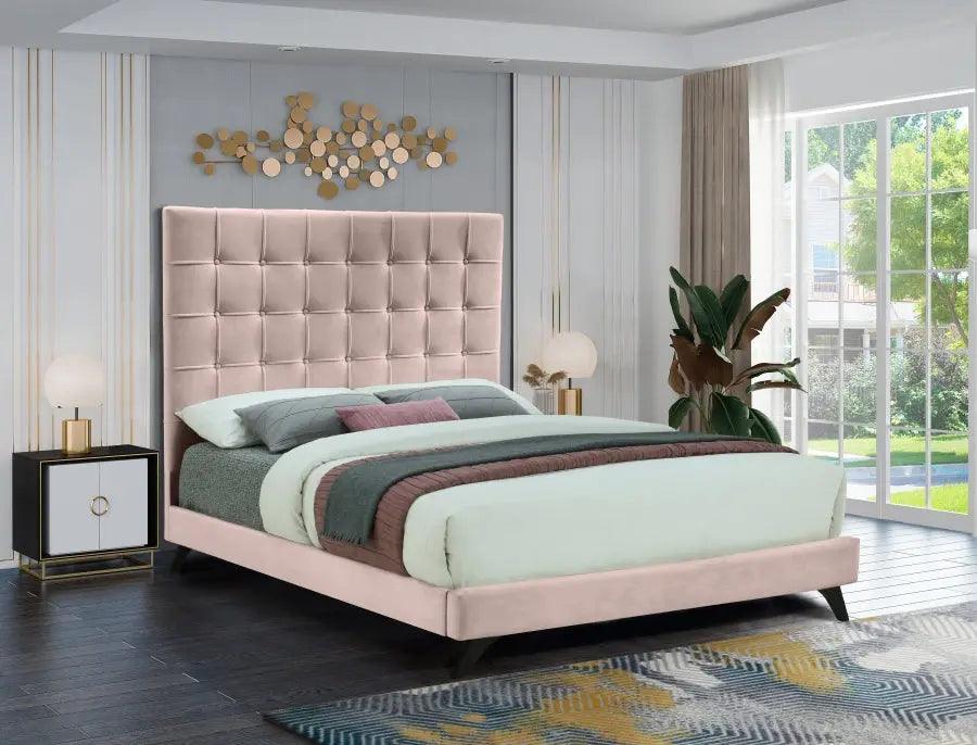 Meridian Furniture - Elly Velvet King Bed In Pink - Ellypink-K