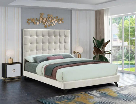 Meridian Furniture - Elly Velvet Queen Bed In Cream - Ellycream-Q