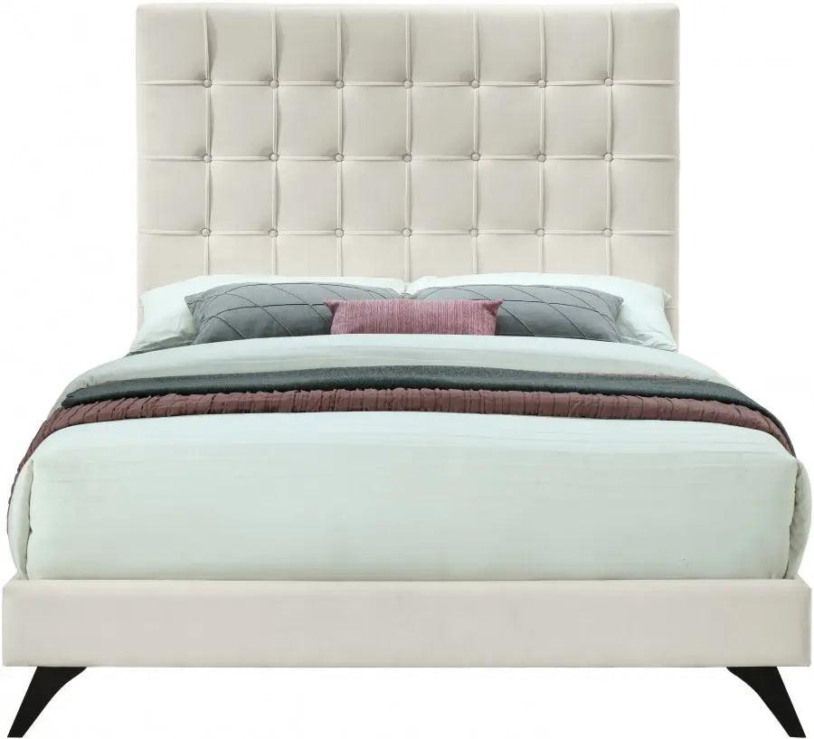 Meridian Furniture - Elly Velvet Queen Bed In Cream - Ellycream-Q