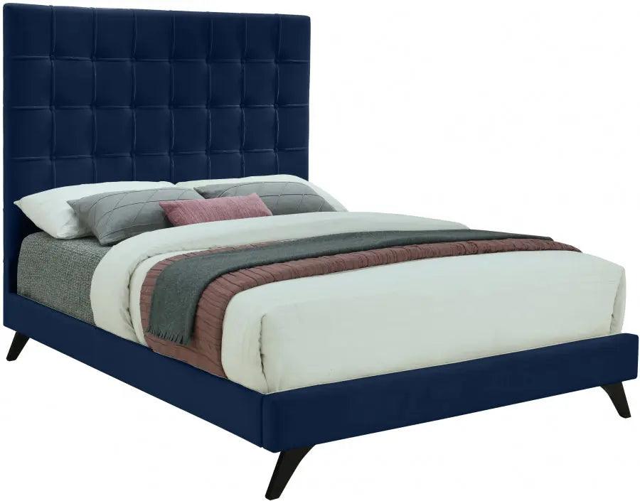 Meridian Furniture - Elly Velvet Queen Bed In Navy - Ellynavy-Q